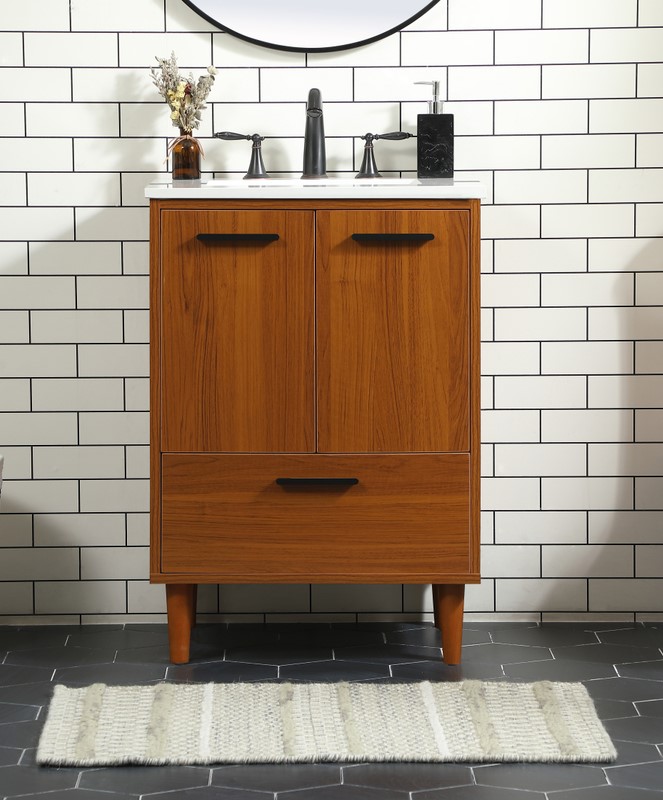 24 inch Modern Fitting Bathroom Vanity in Teak