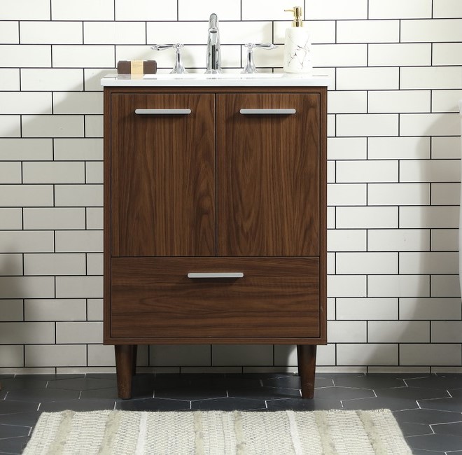 24 inch Modern Fitting Bathroom Vanity in Walnut