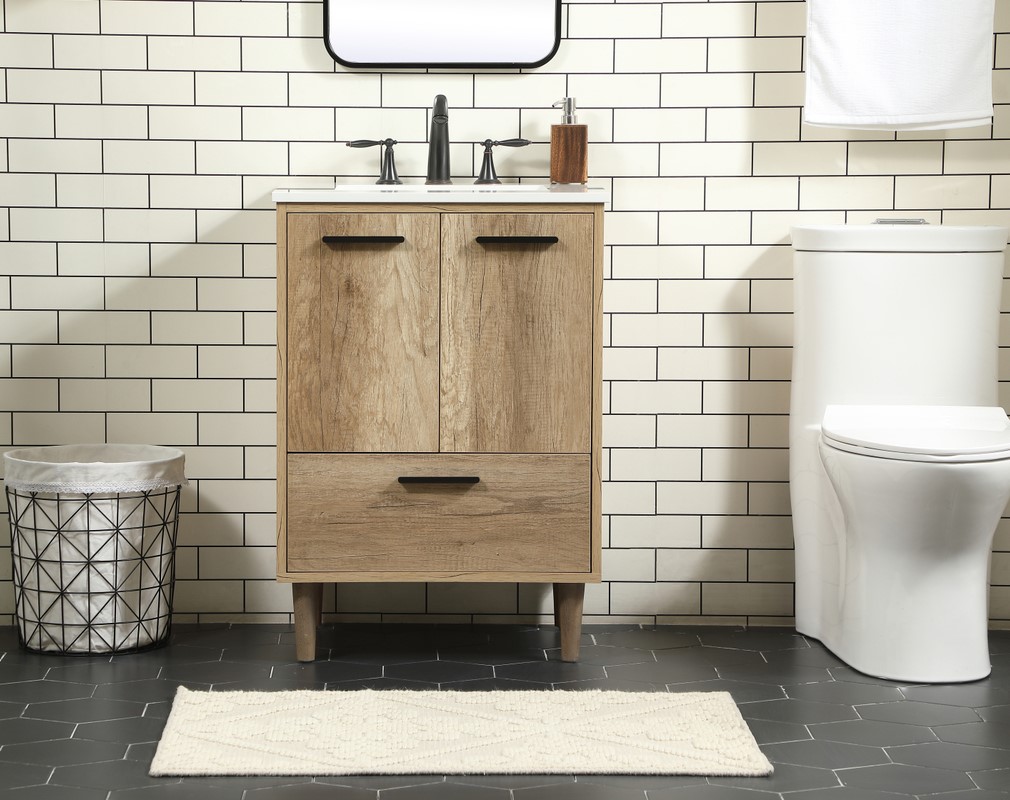 24 inch Modern Fitting Single Bathroom Vanity in Natural Oak