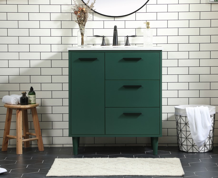 30 inch  Modern Fitting Bathroom Vanity in Green with Backsplash Option