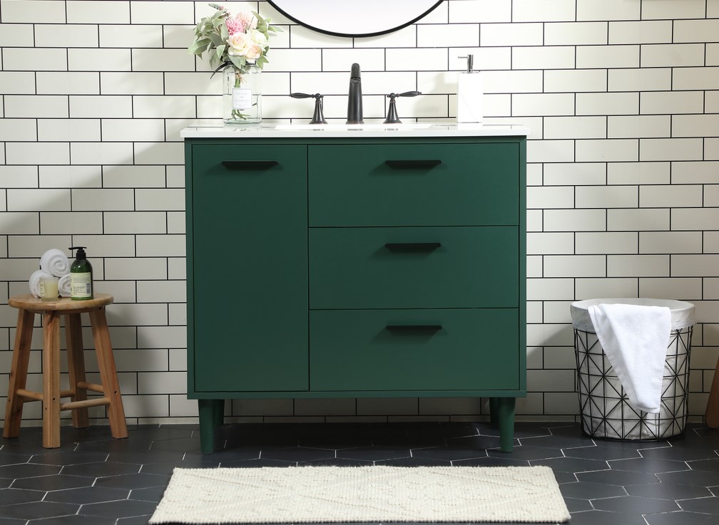 36 inch Modern Fitting Bathroom Vanity in Green with Backsplash Option