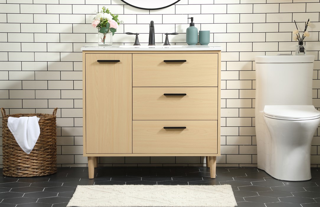 36 inch Modern Fitting Bathroom Vanity in Maple with Backsplash Option