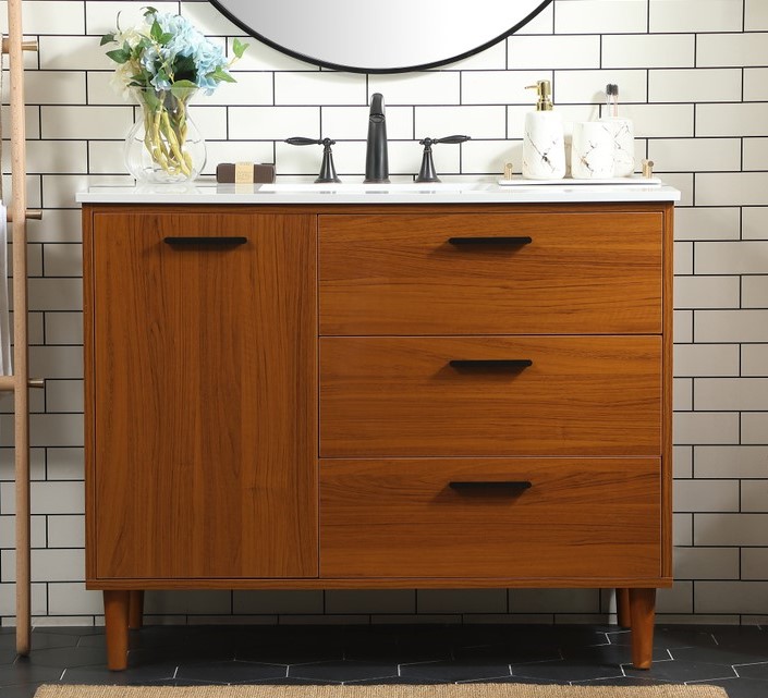 42 inch Modern Fitting Bathroom Vanity in Teak with Backsplash Option