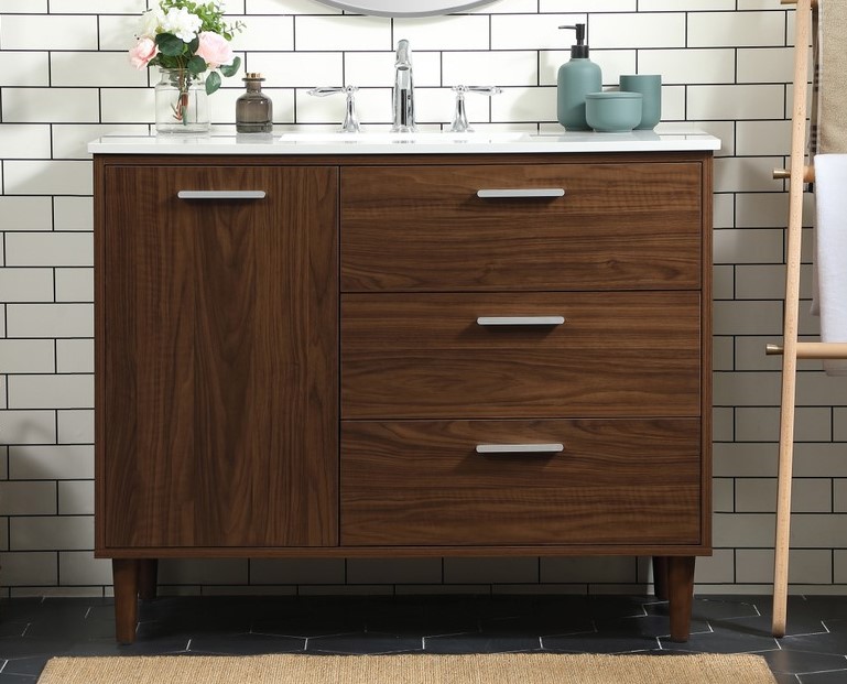 42 inch Modern Fitting Bathroom Vanity in Walnut with Backsplash