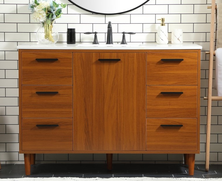 48 inch Modern Fitting Bathroom Vanity in Teak with Backsplash Option