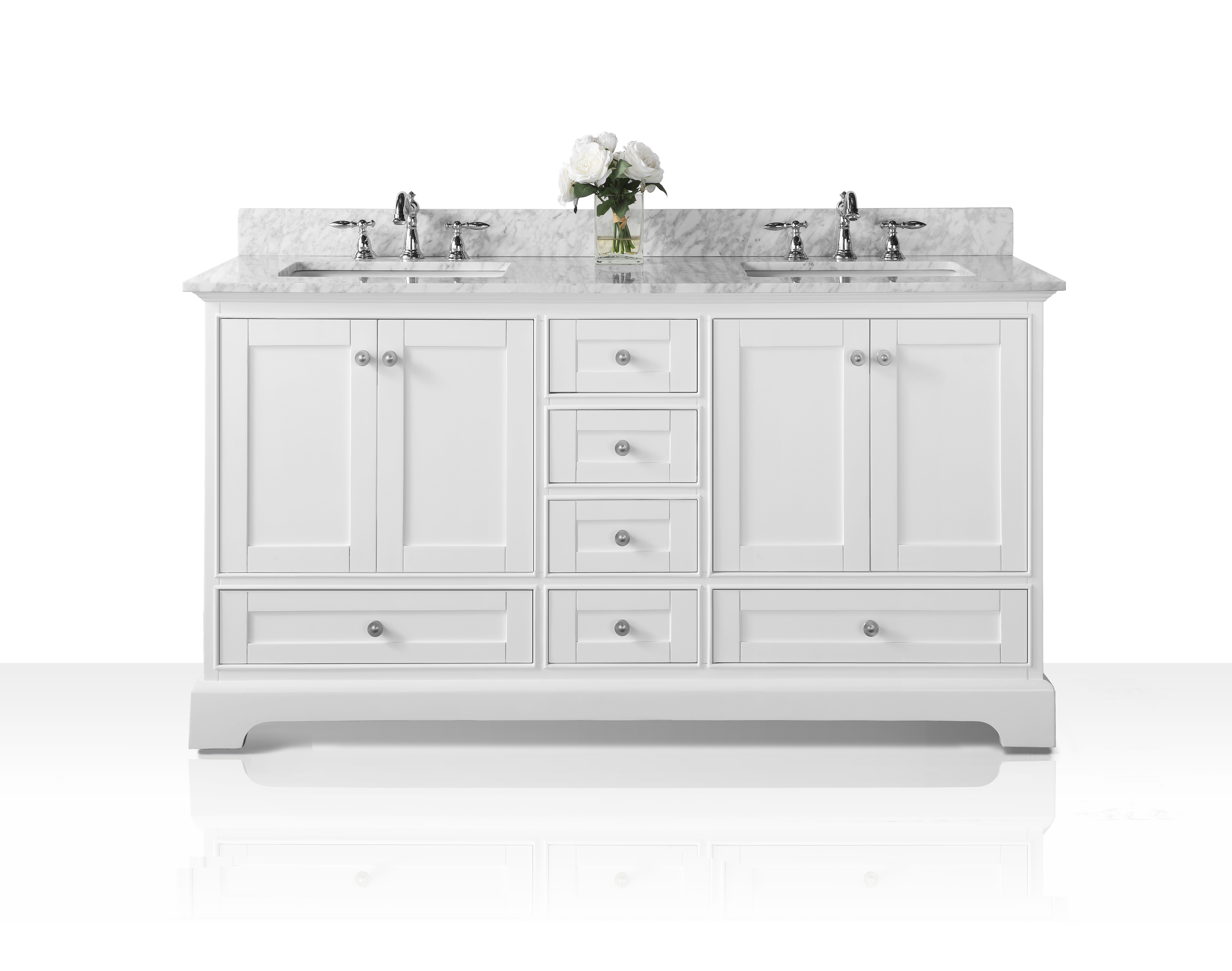 66 in. Bath Vanity Set in White with Italian Carrara White Marble Vanity top and White Undermount Basin