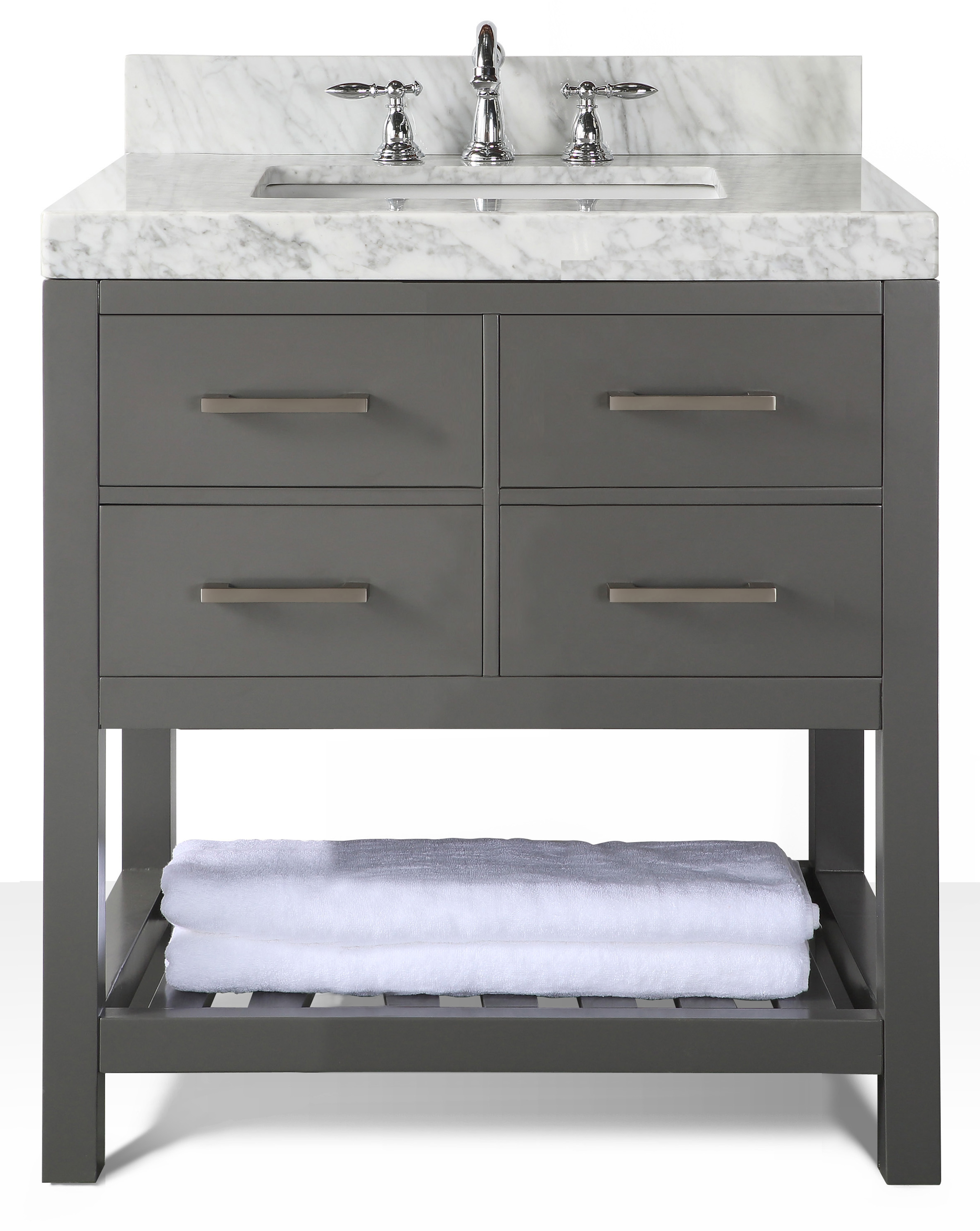 36" Single Sink Bath Vanity Set in Sapphire Gray with Italian Carrara White Marble Vanity top and White Undermount Basin