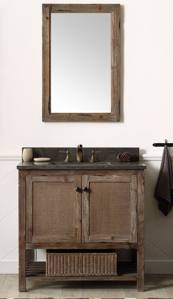 Dora Soo Collection 36" Solid Wood Sink Vanity With Moon Stone Top - No Faucet, Brown Rustic Finish
