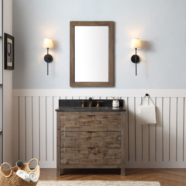 Dora Soo Collection 36" Rustic Wood Sink Vanity Match with Marble Moon Stoner Top - No Faucet