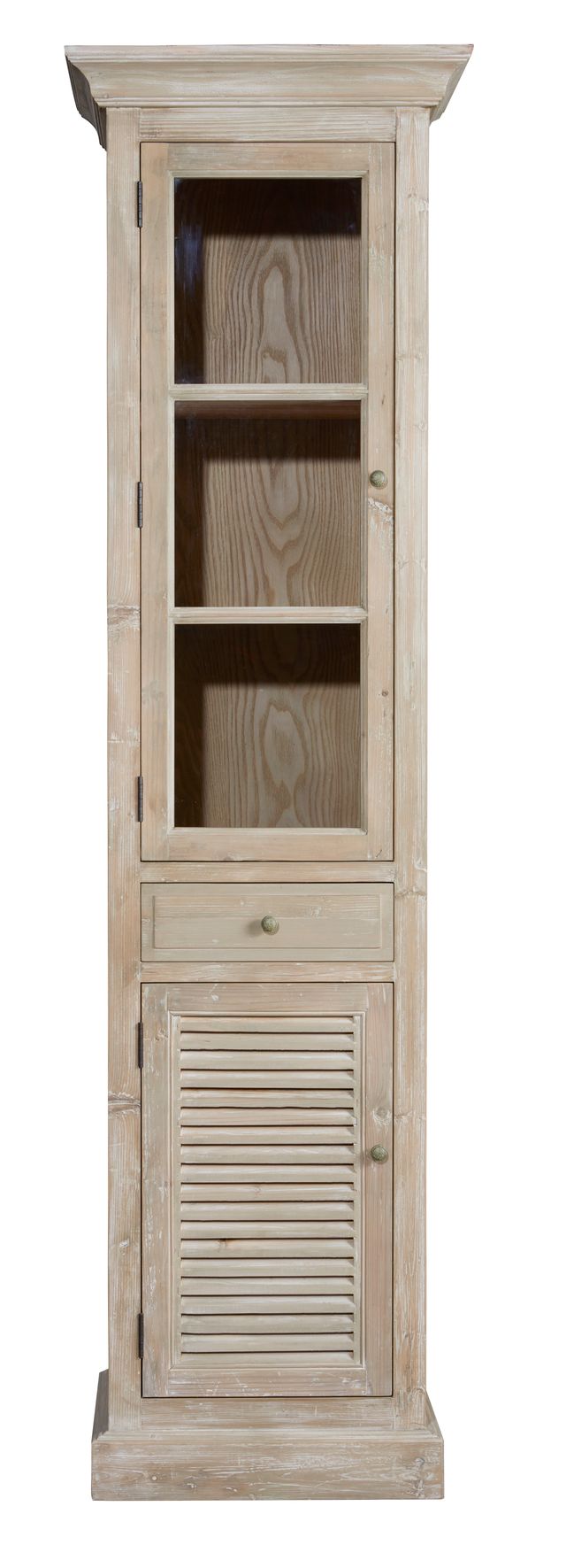 Two-Door Cabinet in Wash Pine Finish with Shutter Front Top