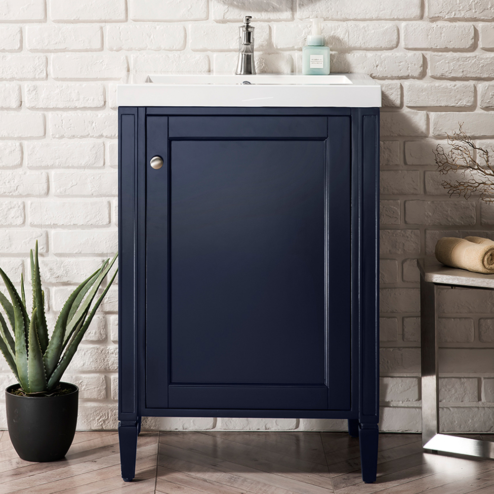 James Martin Brittania Collection 24" Single Vanity Cabinet, Navy Blue w/ White Glossy Resin Countertop