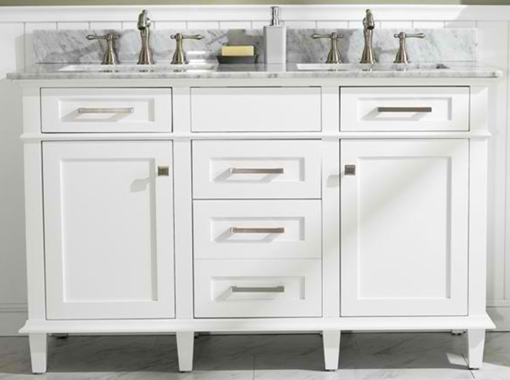 54" Double Sink Vanity Cabinet White Finish with Carrara White Top
