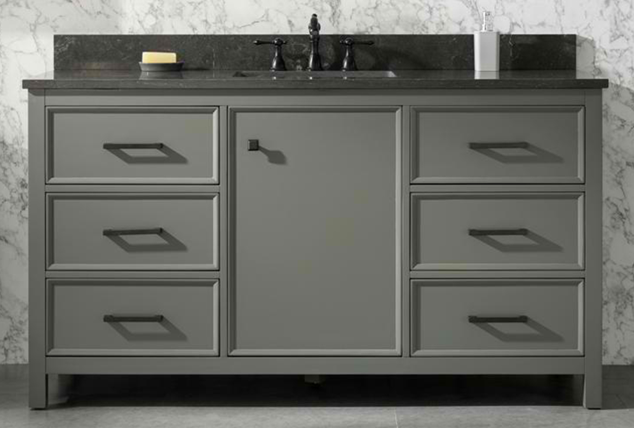 60" Pewter Green Finish Single Sink Vanity Cabinet with Blue Limestone Top