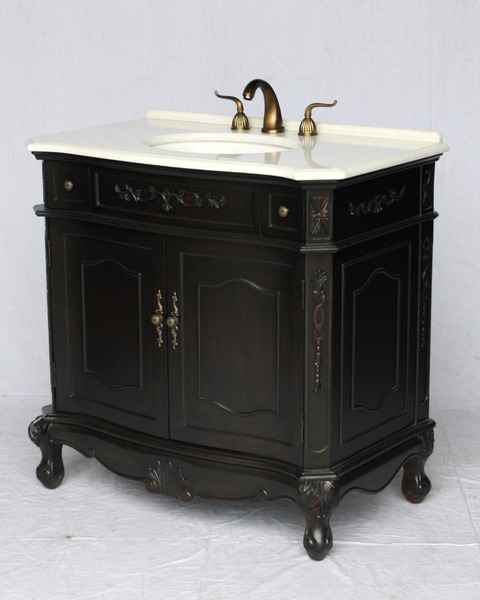 36" Adelina Antique Style Single Sink Bathroom Vanity in Espresso Finish with Crystal White Stone Countertop