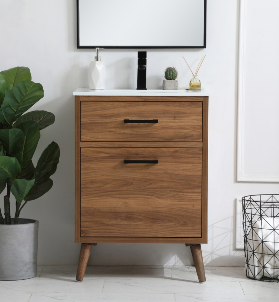 24 inch Bathroom Vanity in Walnut Brown