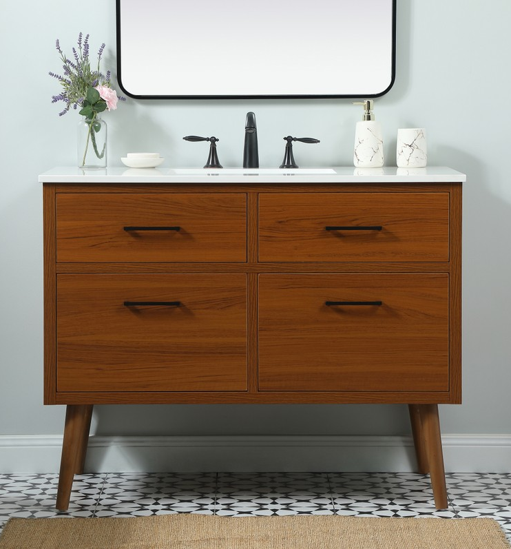 42 inch Single Bathroom Vanity in Teak with Backsplash Option