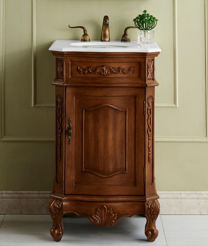 21 inch Adelina Single Bathroom Vanity in Teak Color with Ivory White Marble