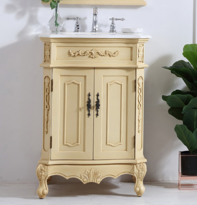 24 inch Adelina Single Bathroom Vanity in Light Antique Beige with Ivory White Marble