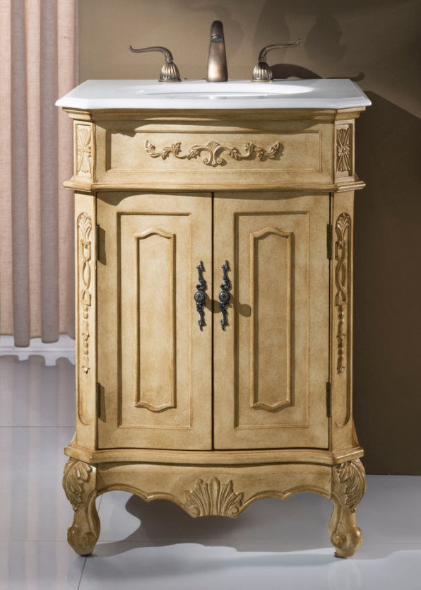 24 inch Adelina Single Bathroom vanity in Antique Beige with Ivory White Marble