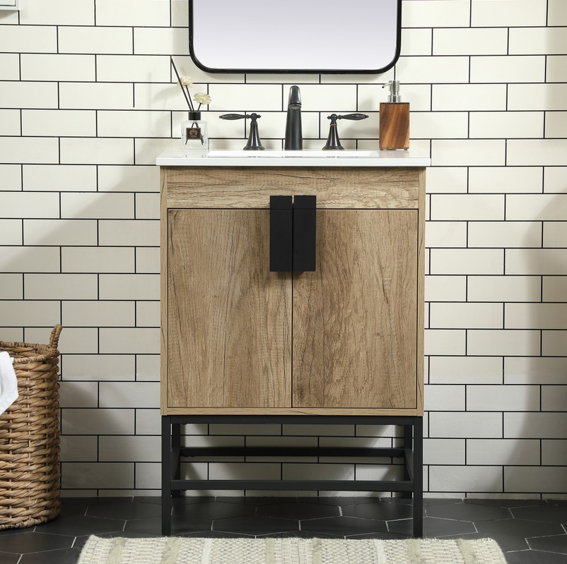 24 inch Single Bathroom Vanity in Natural Oak Finish