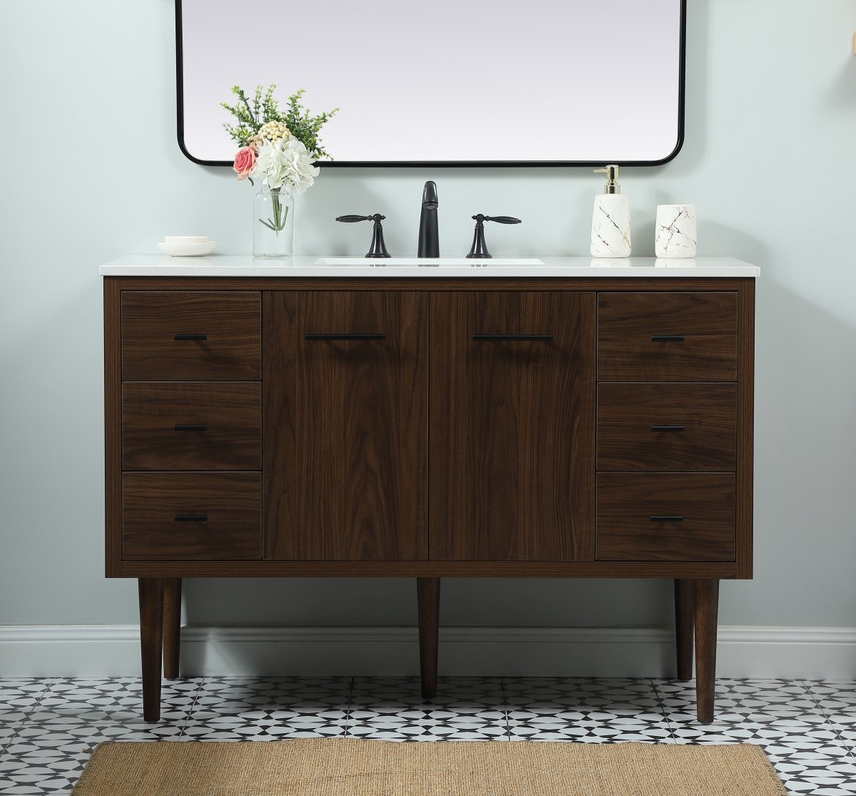 48 inch Single Bathroom Vanity in Walnut with matching Backsplash Option