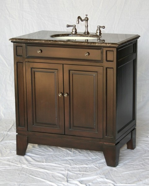 32" Adelina Contemporary Style Single Sink Bathroom Vanity in Espresso Finish with Light Brown Stone Countertop