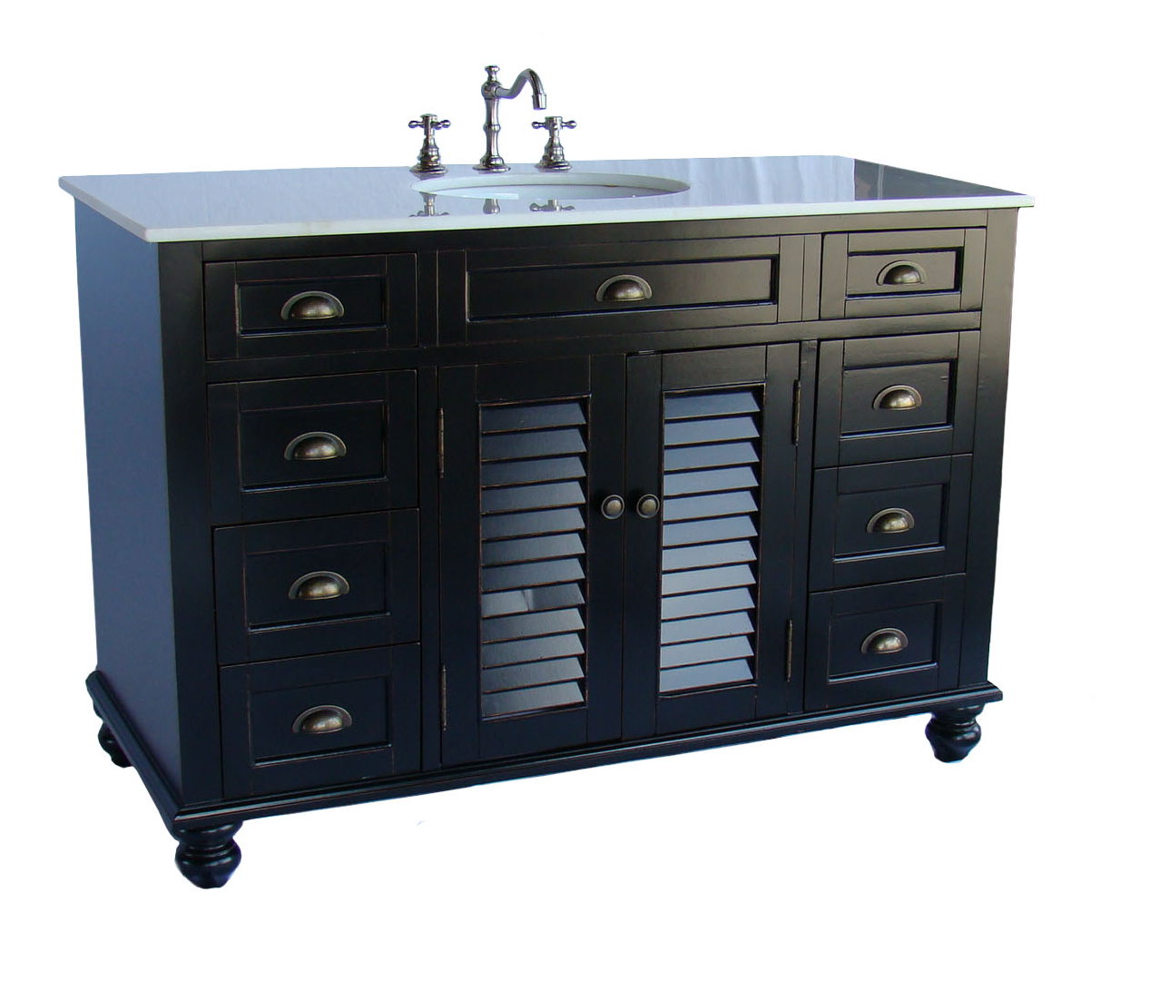 48" Cottage Style Single Sink Bathroom Vanity with White Marble Countertop