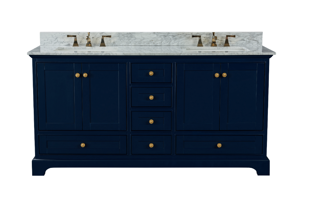 66 in. Bath Vanity Set in Heritage Blue with Gold Hardware