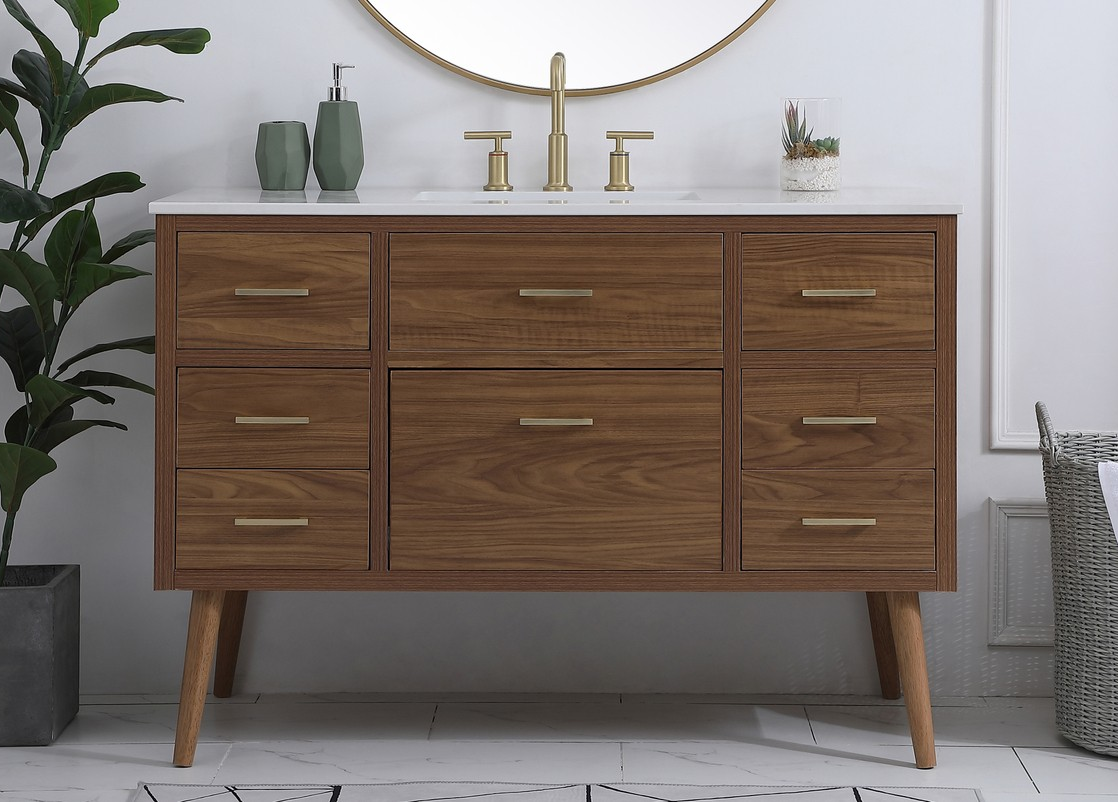 48 inch Bathroom Vanity in Walnut Brown with Backsplash Option