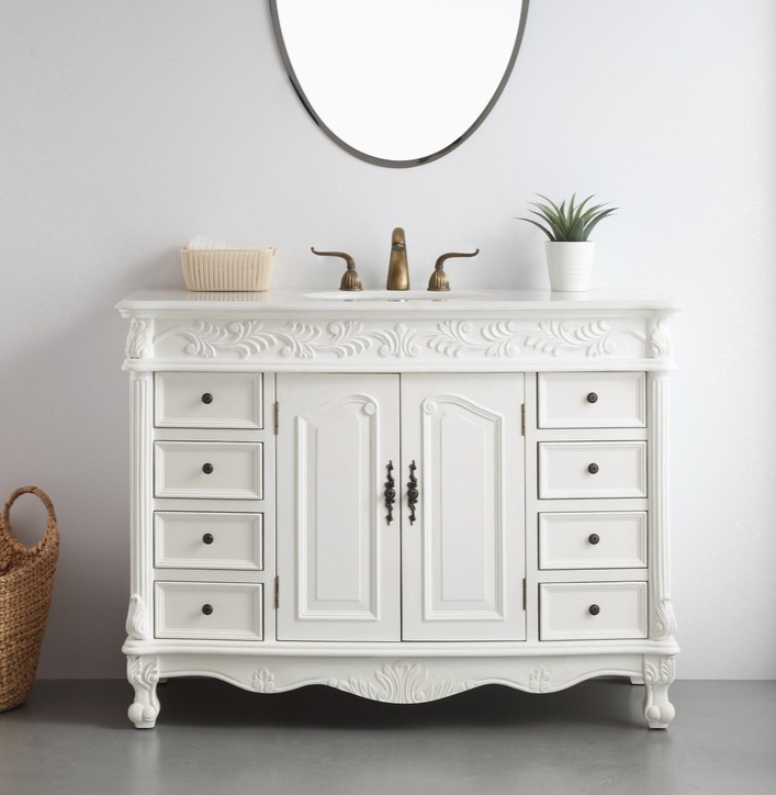 48 inch Single Bathroom Vanity in Antique White with Ivory White Marble