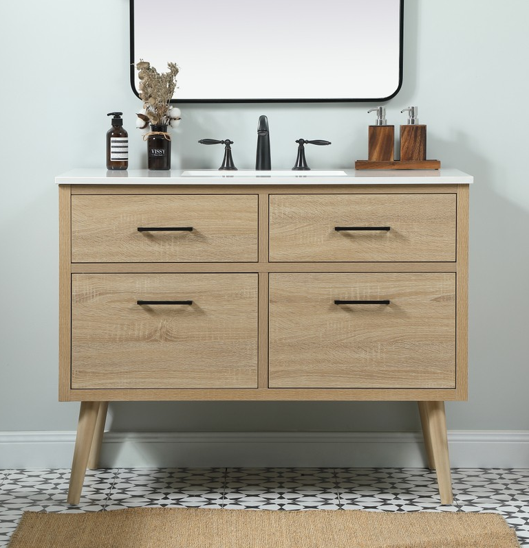 42 inch Single Bathroom Vanity in Mango Wood with Backsplash Option