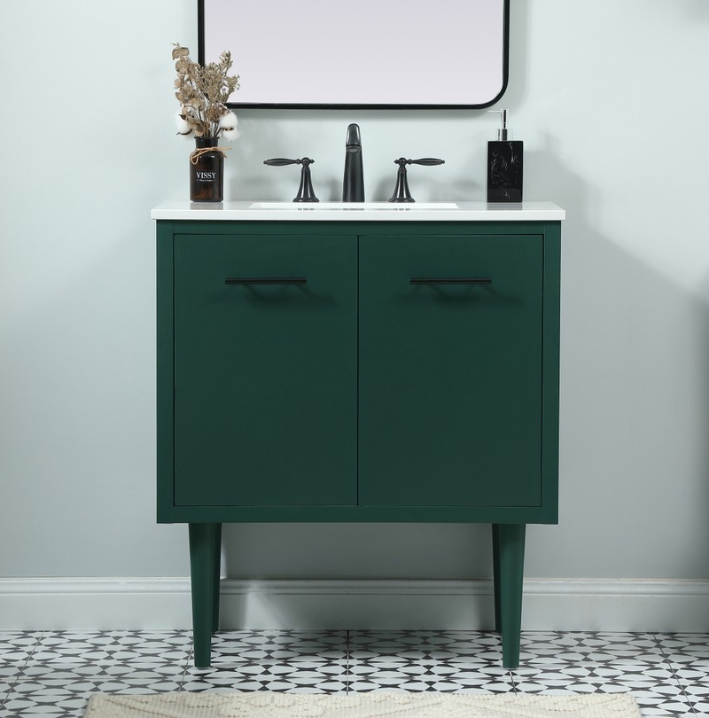 30 inch Single Bathroom Vanity in Green with matching Backsplash Option