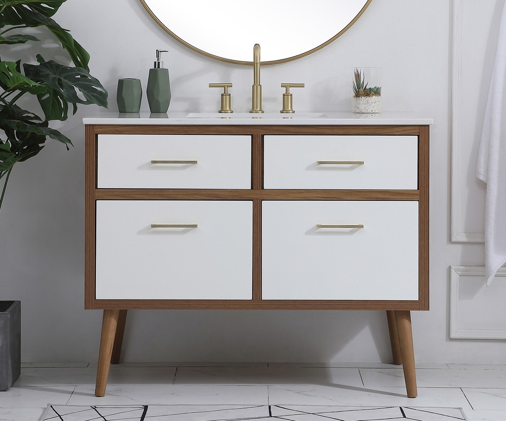 42 inch Bathroom Vanity in White with Backsplash Option