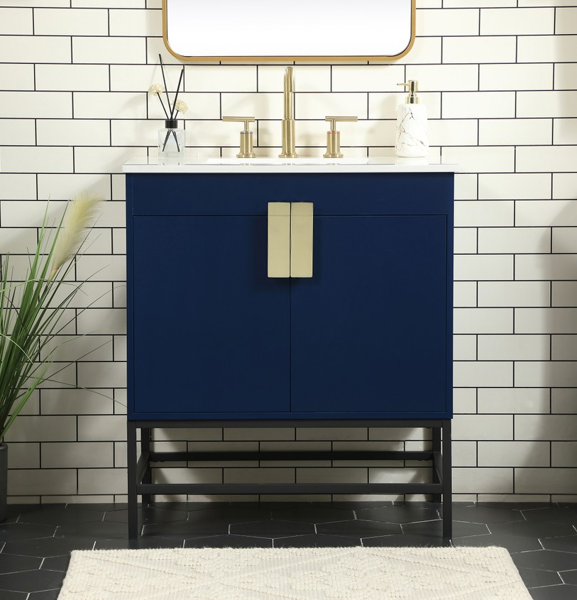 30 inch Single Bathroom Vanity in Blue with Two Finish Options with backsplash option