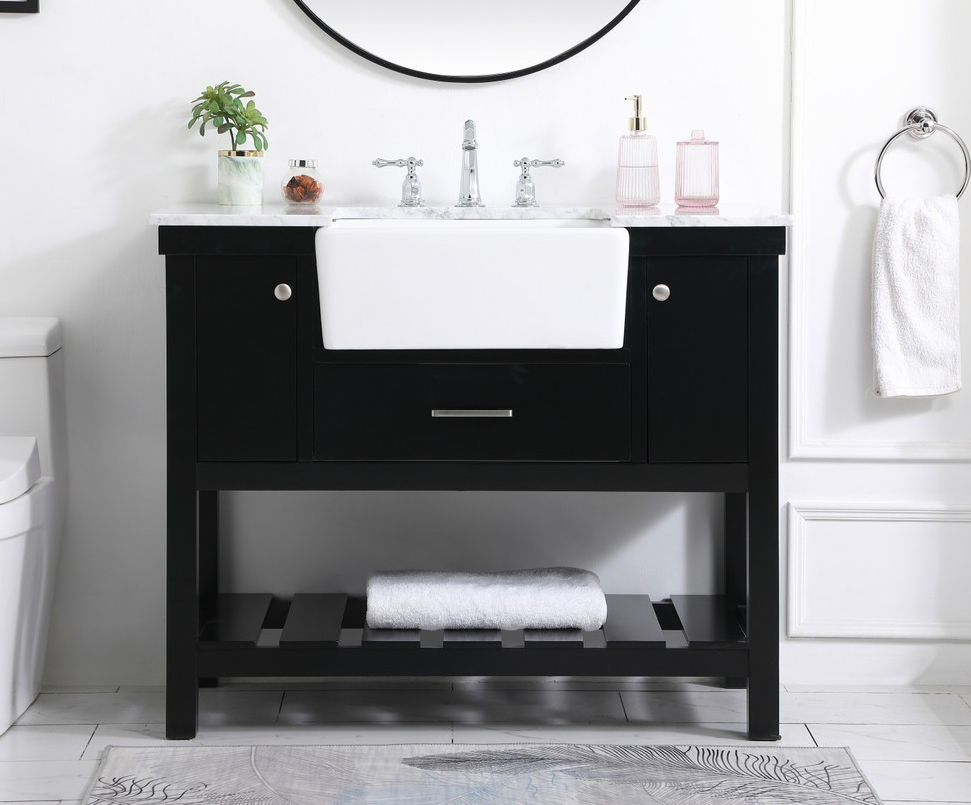 42 inch Single Bathroom Vanity in Black with Backsplash Option