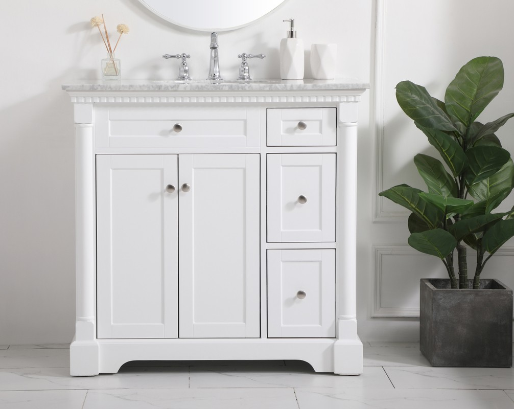 36 inch Single Bathroom Vanity in White with Three Finish Options