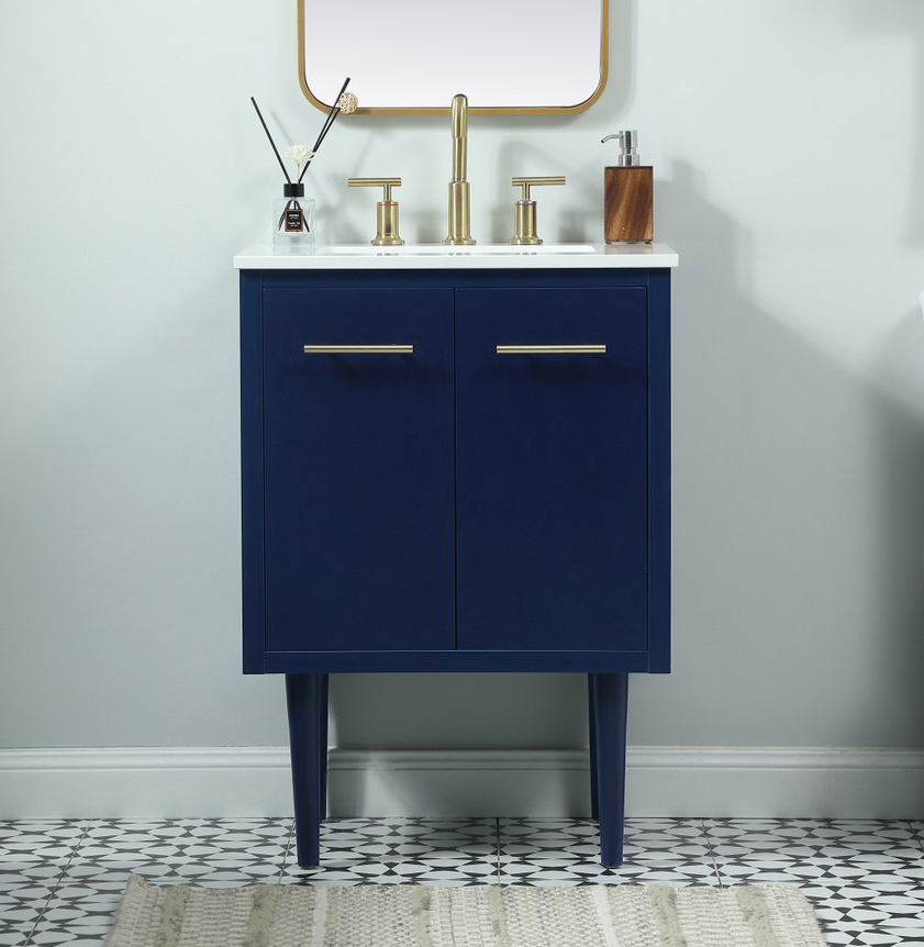 24 inch Single Bathroom Vanity in Blue with Two Finish Options and Backsplash Option