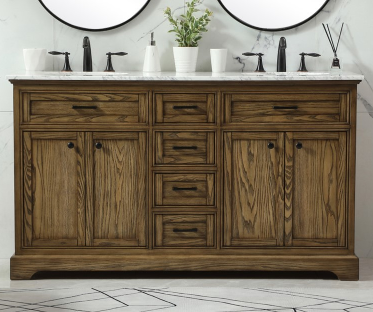 60 inch Modern Fitting Double Bathroom Vanity in Driftwood