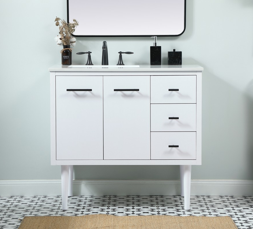 36 inch Single Bathroom Vanity in White with matching Backsplash Option