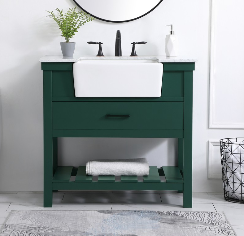 36 inch Single Bathroom Vanity in Green with Backsplash Option