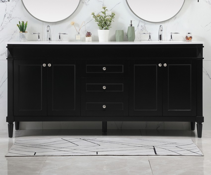 72 inch Modern Fitting Double Bathroom Vanity in Black 