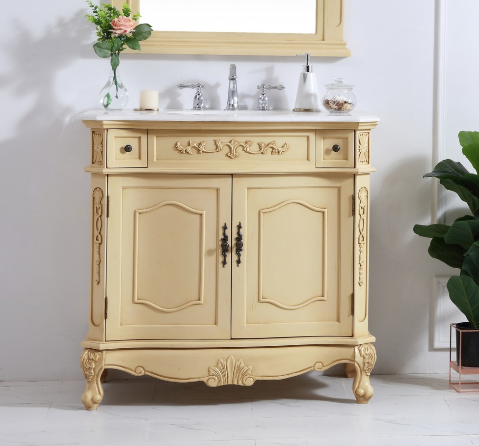 36 inch Adelina Single Bathroom Vanity in Light Antique Beige with Ivory White Marble