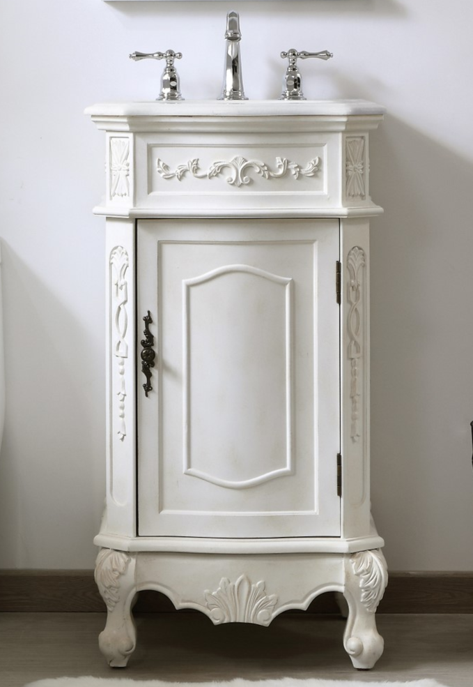 19 inch Adelina Single Bathroom Vanity in Antique White with Ivory White Marble