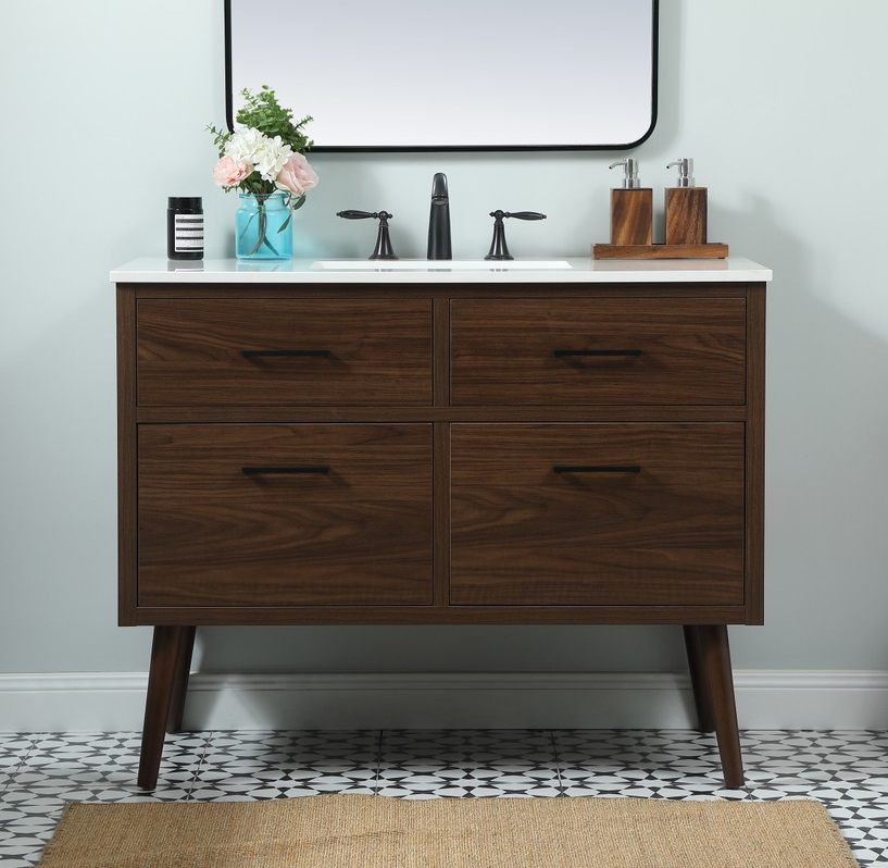 42 inch Single Bathroom Vanity in Walnut with Backsplash Option