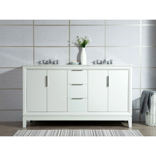 60" Double Sink Carrara White Marble Vanity In Pure White