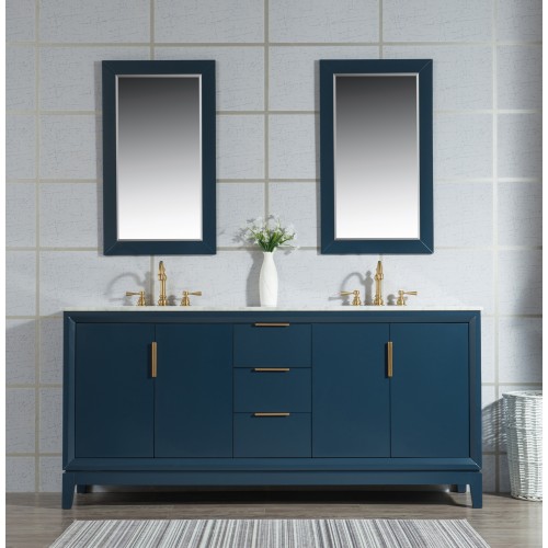 72" Double Sink Carrara White Marble Vanity In Monarch Blue