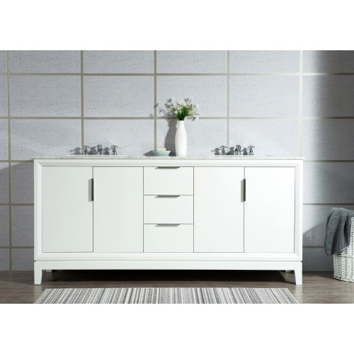 72" Double Sink Carrara White Marble Vanity In Pure White