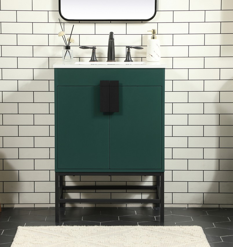 24 inch Single Bathroom Vanity in Green Finish 