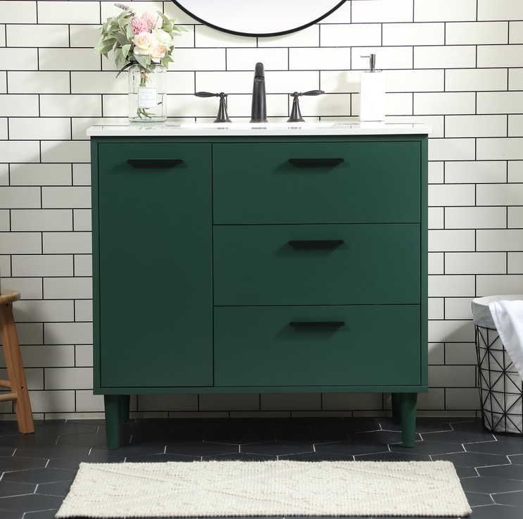 36 inch Modern Fitting Bathroom Vanity in Green with Backsplash Option