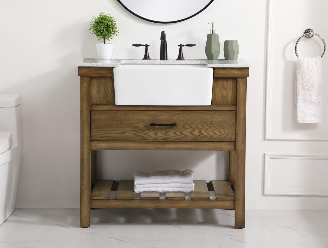 36 inch Single Bathroom Vanity in Driftwood with Backsplash Option